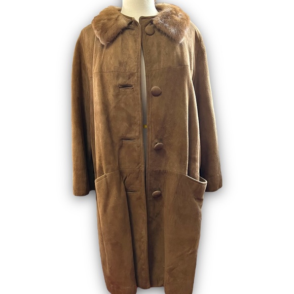 VINTAGE SUEDE AND FUR COAT BROWN - Picture 11 of 12
